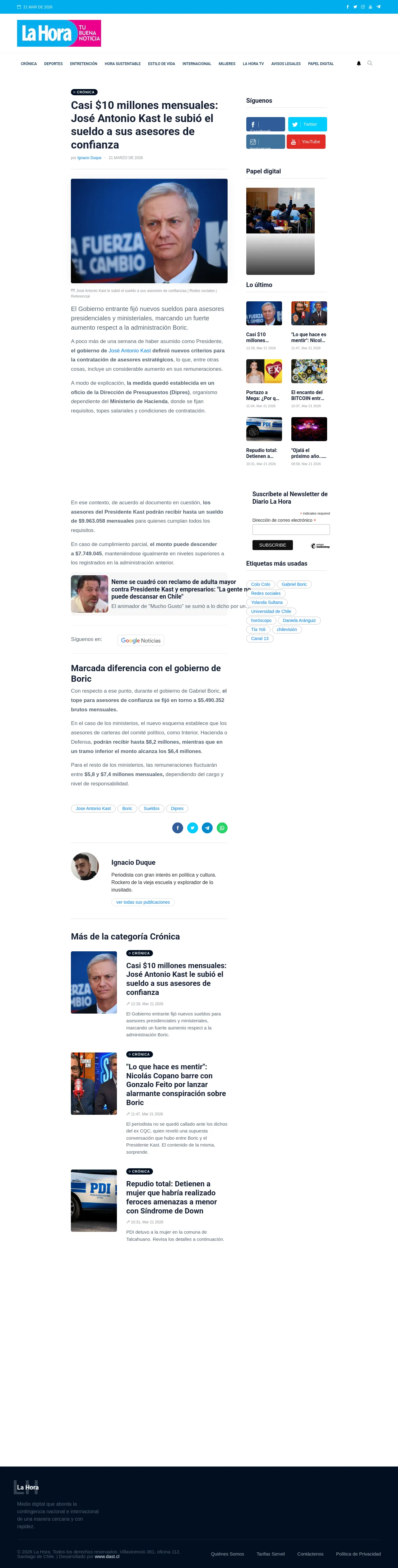 Casi $10 millones mensuales: José Antonio Kast le subió el sueldo a sus asesores de confianza