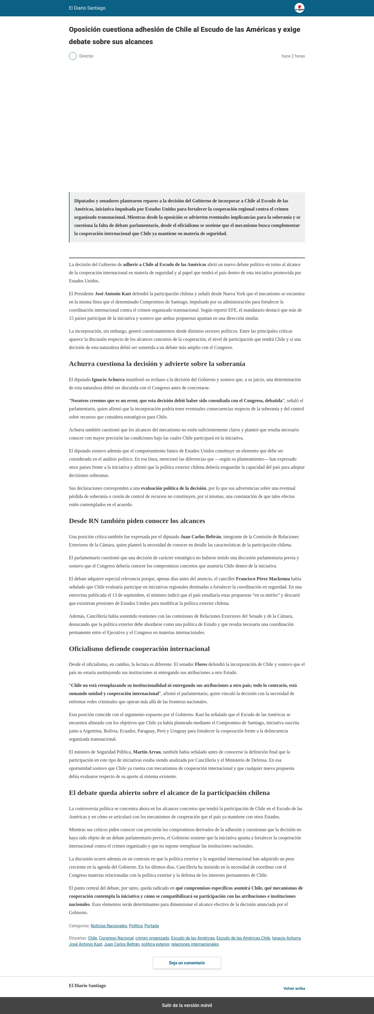 Oposición cuestiona adhesión de Chile al Escudo de las Américas y exige debate sobre sus alcances