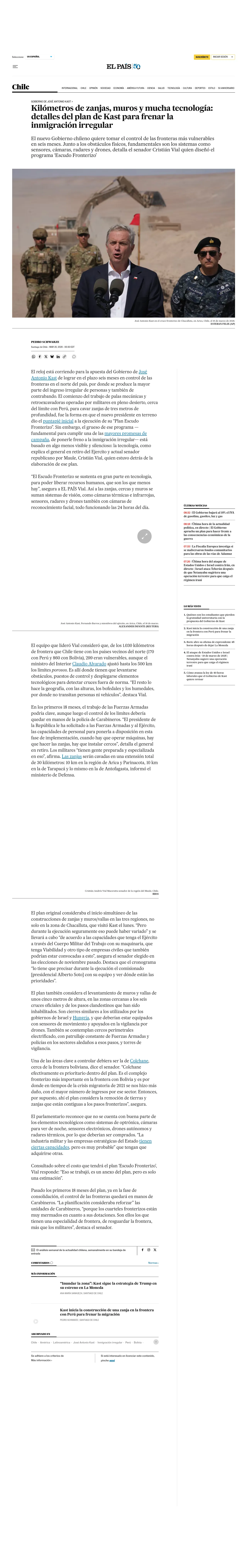 Kilómetros de zanjas, muros y mucha tecnología: detalles del plan de Kast para frenar la inmigración irregular