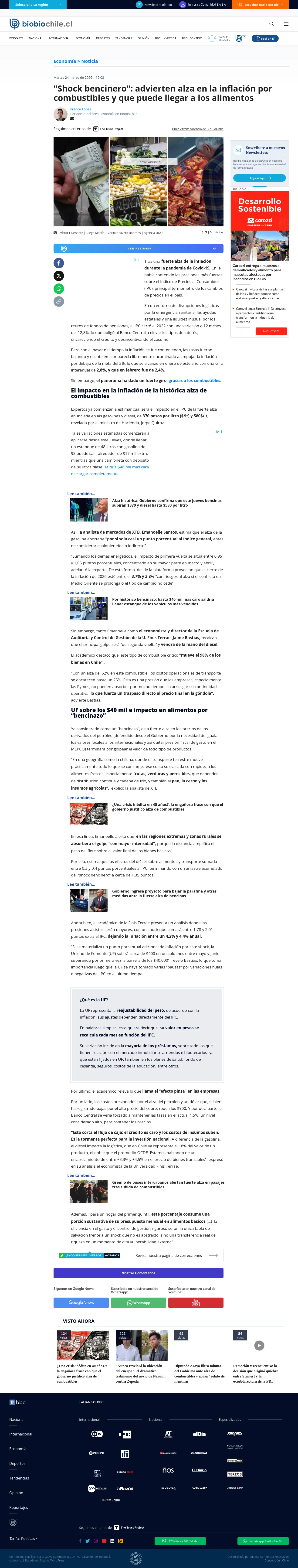 "Shock bencinero": advierten alza en la inflación por combustibles y que puede llegar a los alimentos