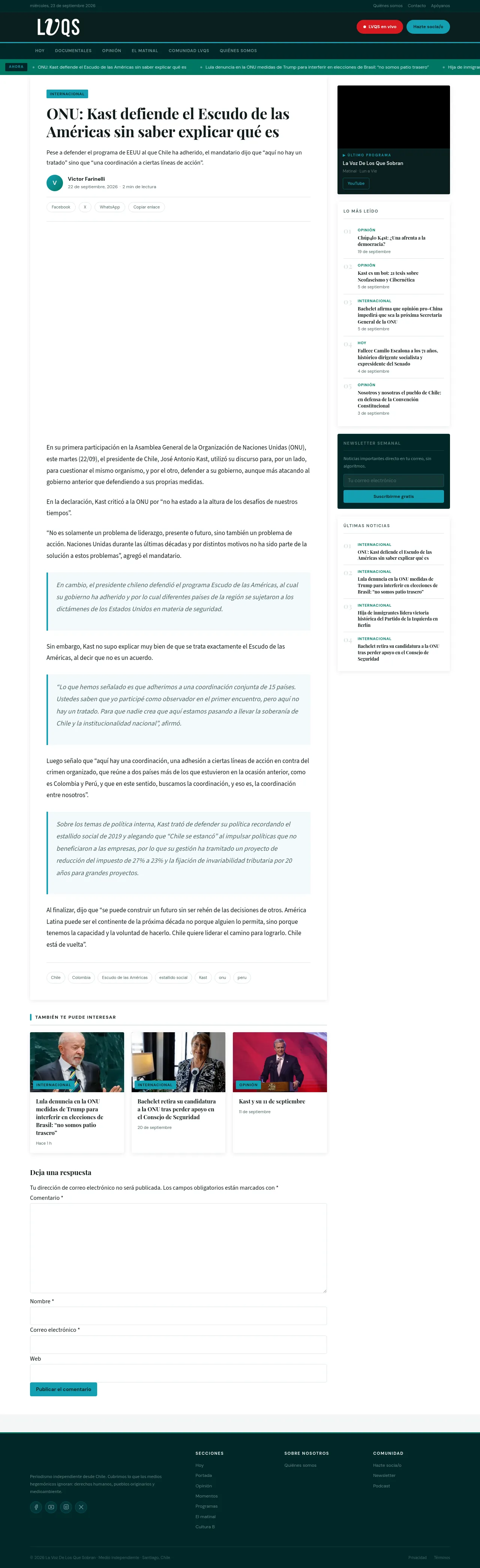 ONU: Kast defiende el Escudo de las Américas sin saber explicar qué es