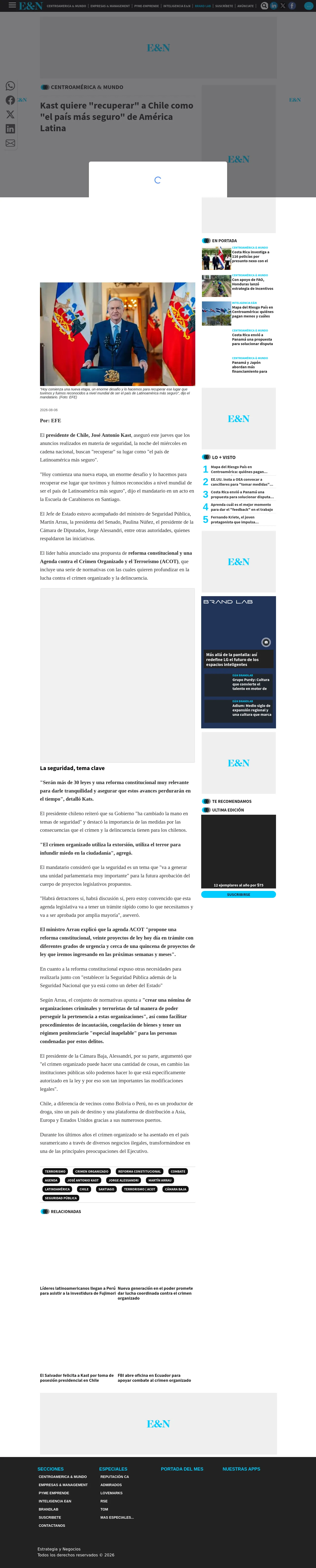 El gobierno de Chile lanza una reforma constitucional orientada a la seguridad y una Agenda contra el Crimen Organizado y el Terrorismo.