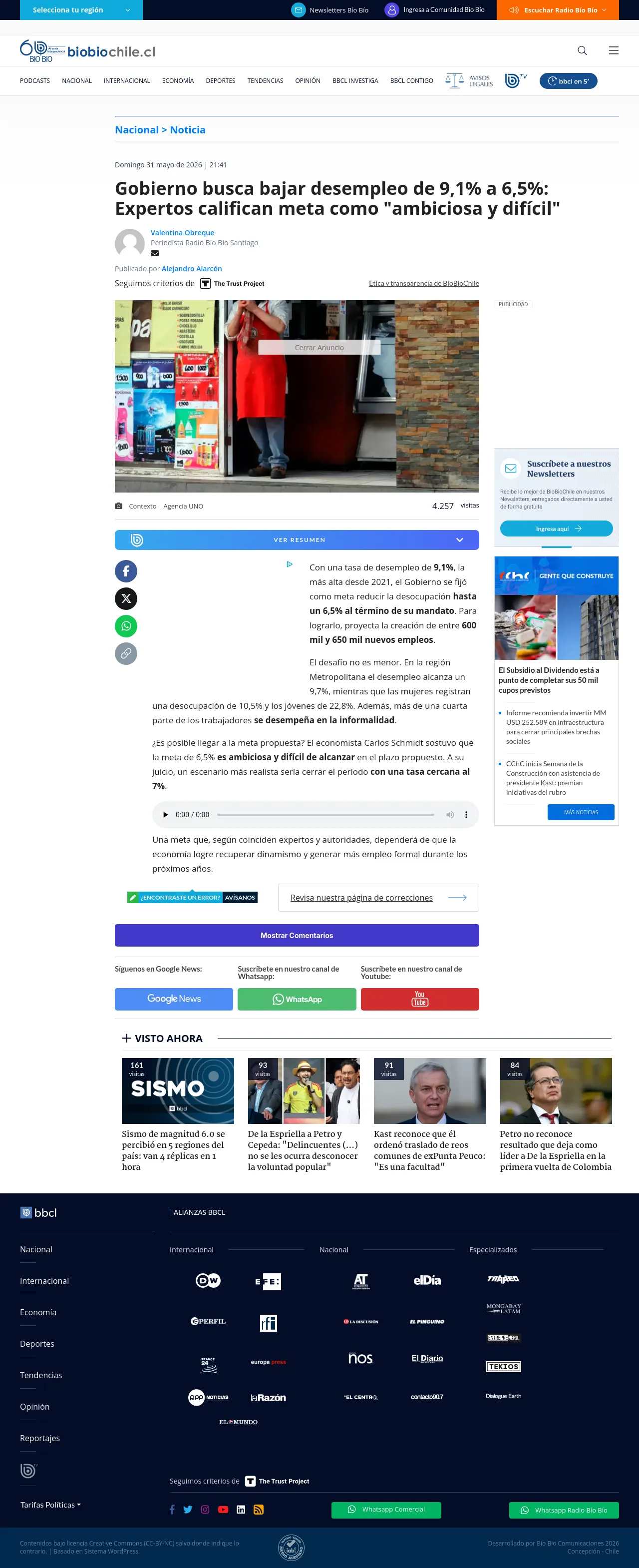 Gobierno busca bajar desempleo de 9,1% a 6,5%: Expertos califican meta como "ambiciosa y difícil"