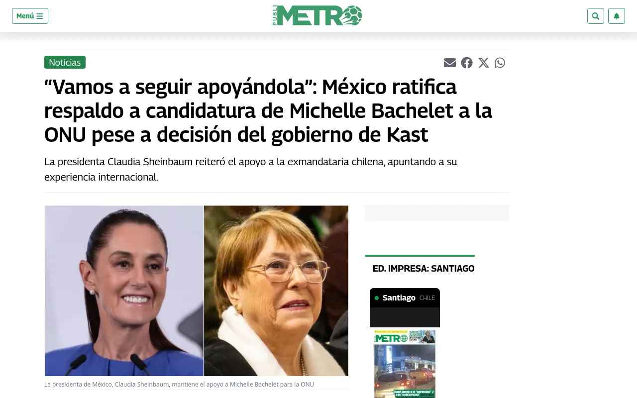 “Vamos a seguir apoyándola”: México ratifica respaldo a candidatura de Michelle Bachelet a la ONU pese a decisión del gobierno de Kast