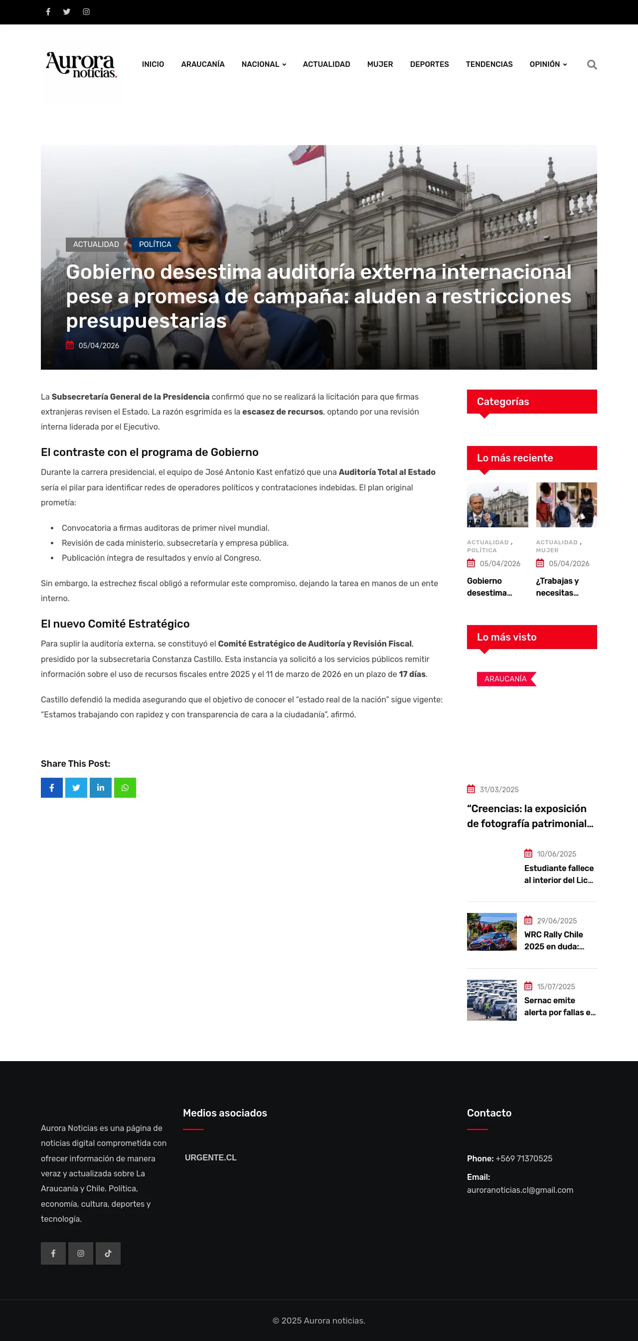Gobierno desestima auditoría externa internacional pese a promesa de campaña: aluden a restricciones presupuestarias