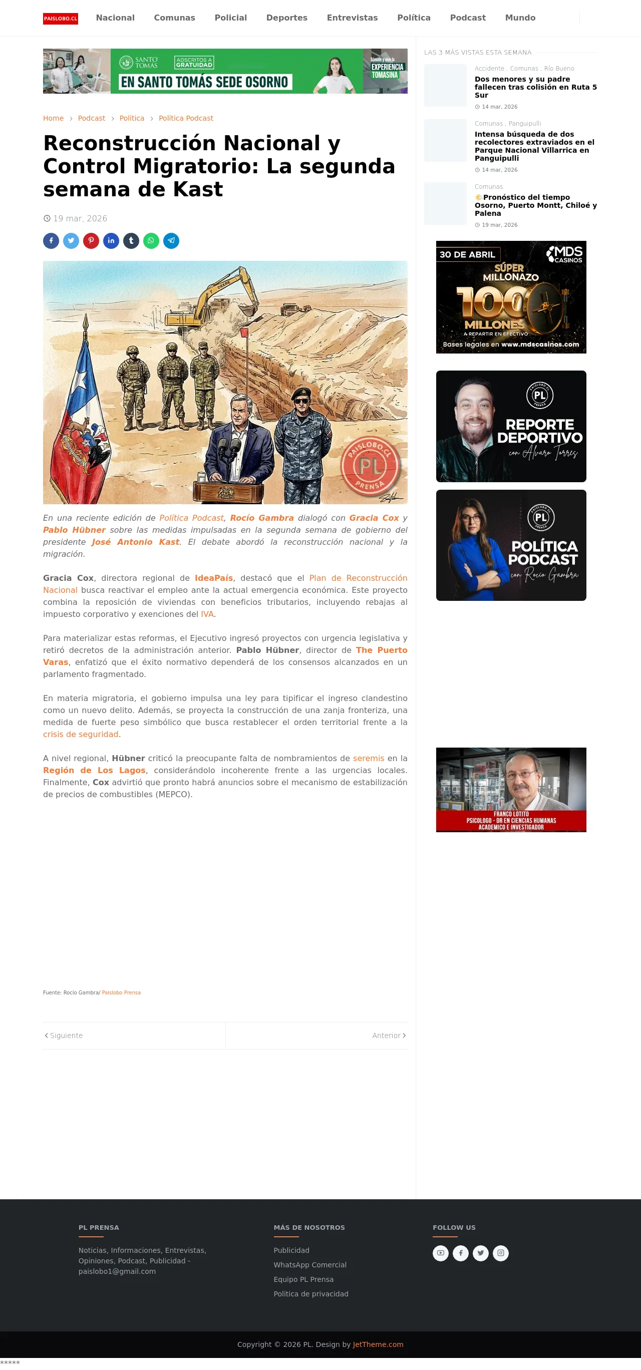 Reconstrucción Nacional y Control Migratorio: La segunda semana de Kast