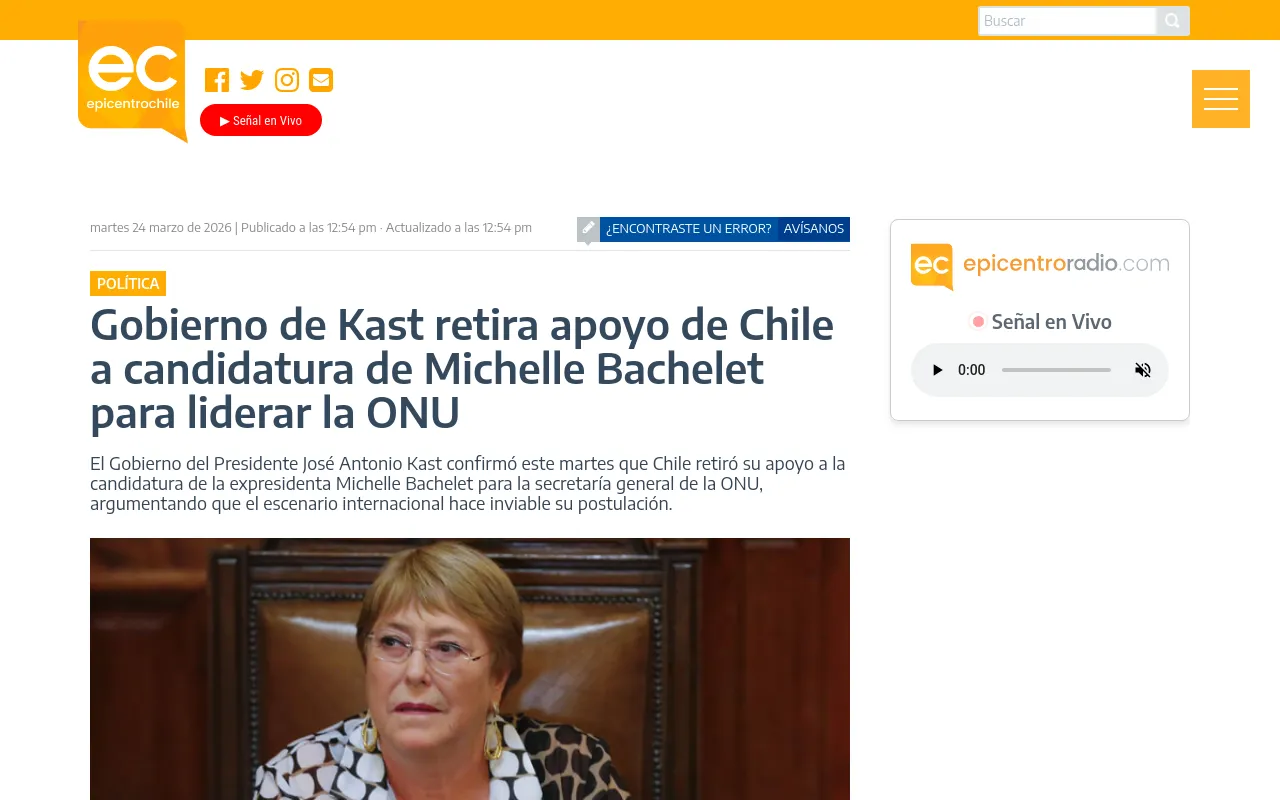 Gobierno de Kast retira apoyo de Chile a candidatura de Michelle Bachelet para liderar la ONU