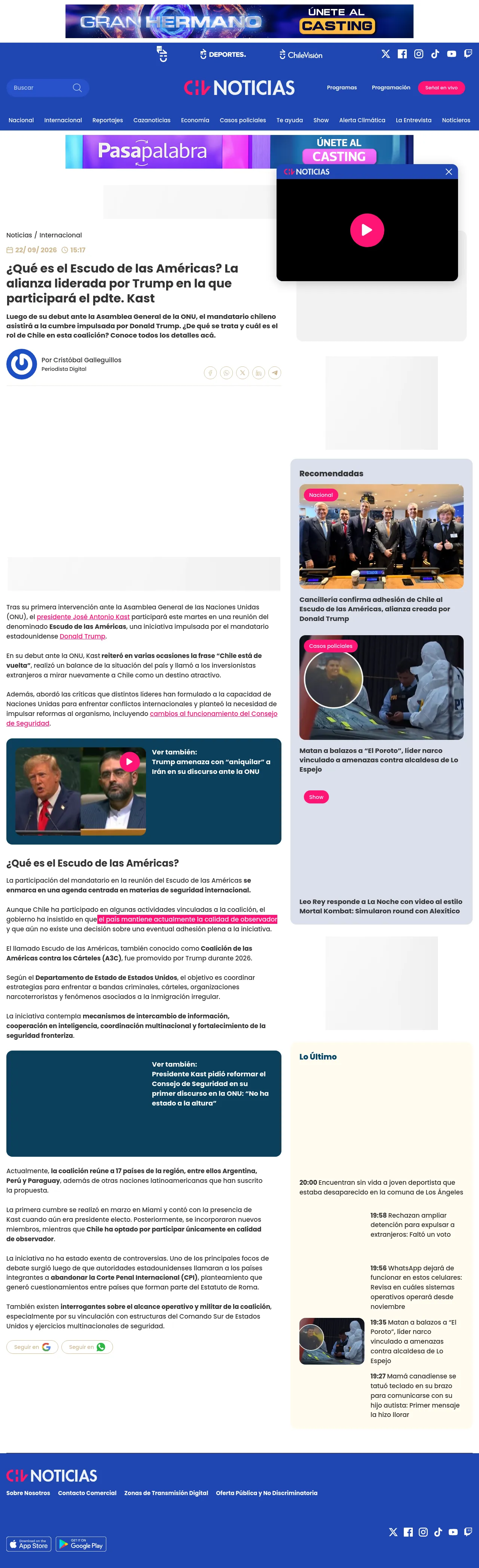 ¿Qué es el Escudo de las Américas? La alianza liderada por Trump en la que participará el pdte. Kast