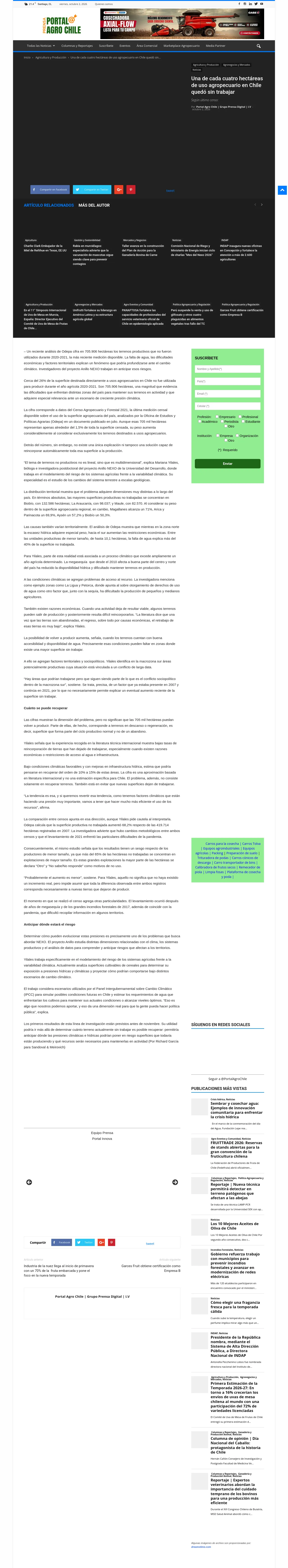 Una de cada cuatro hectáreas de uso agropecuario en Chile quedó sin trabajar
