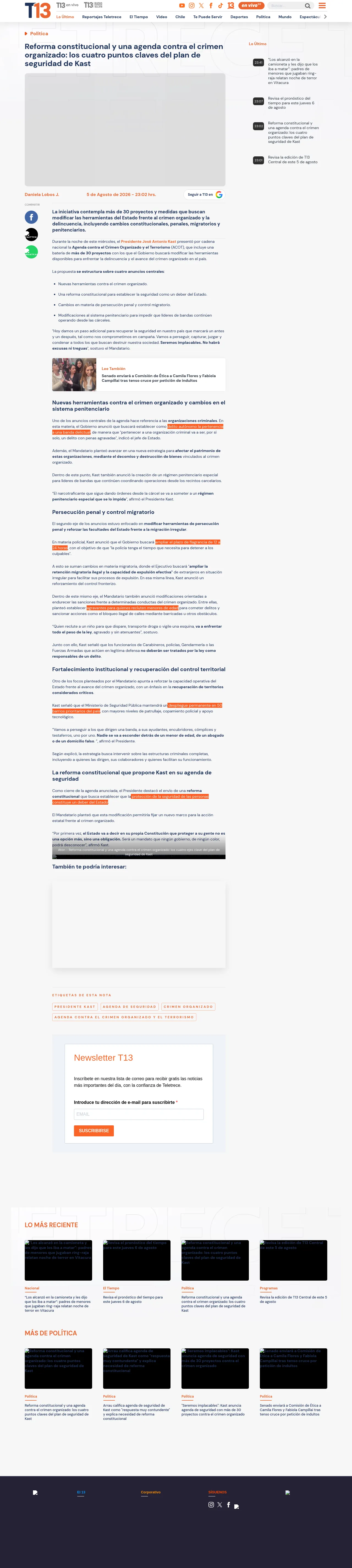 Reforma constitucional y una agenda contra el crimen organizado: los cuatro puntos claves del plan de seguridad de Kast