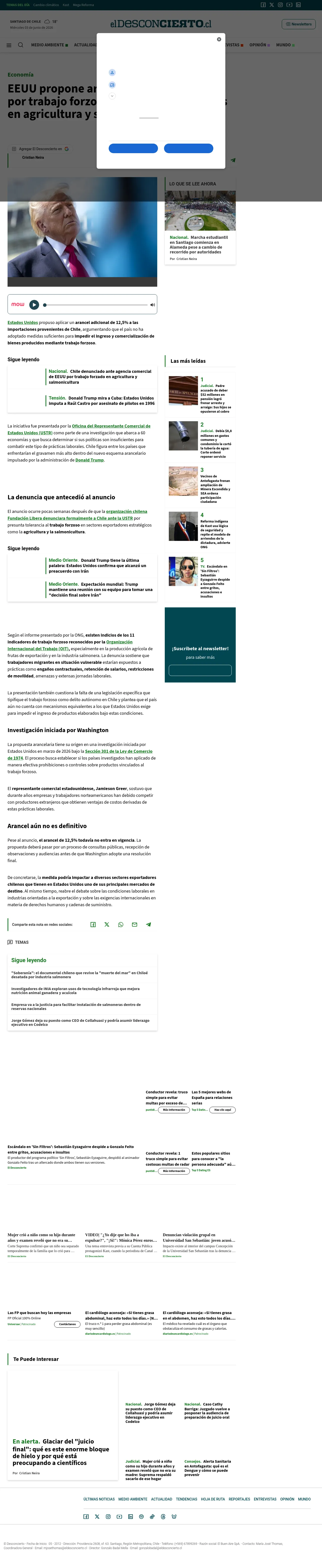 EEUU propone arancel de 12,5% a Chile por trabajo forzoso: Existen antecedentes en agricultura y salmonicultura