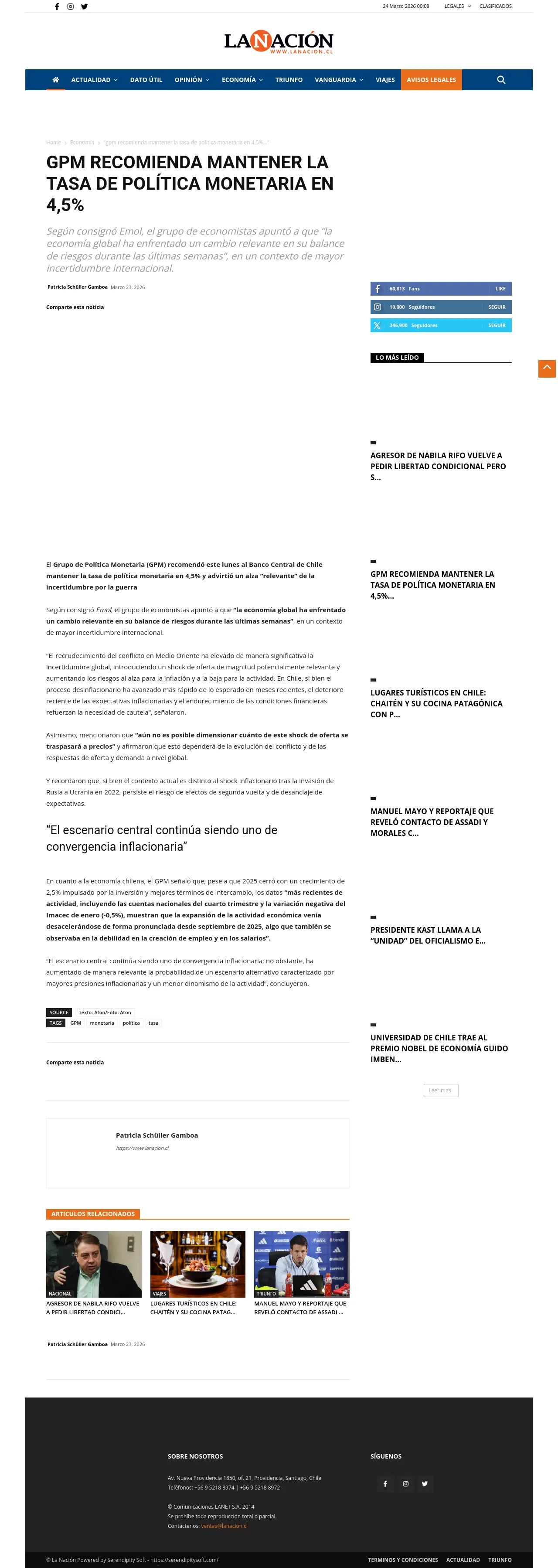 GPM recomienda mantener la tasa de política monetaria en 4,5%
