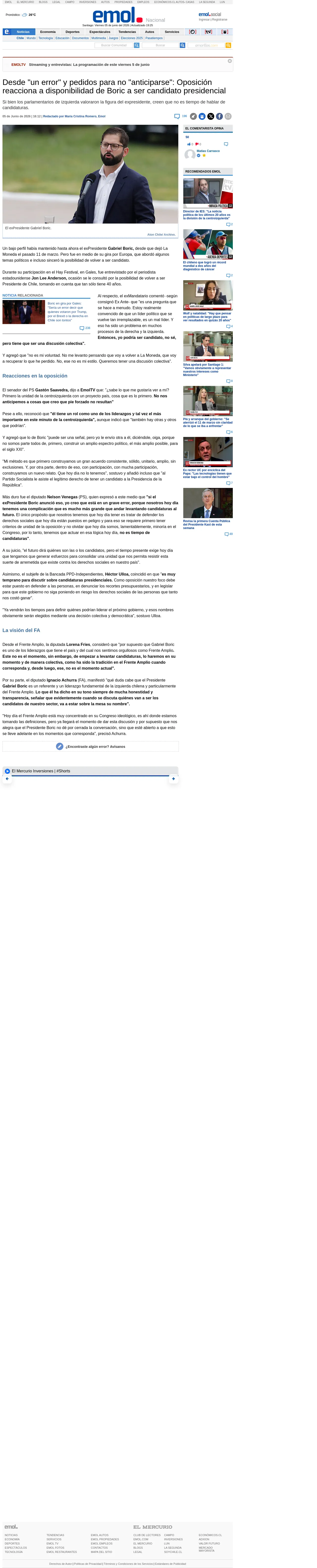 Desde "un error" y pedidos para no "anticiparse": Oposición reacciona a disponibilidad de Boric a ser candidato presidencial