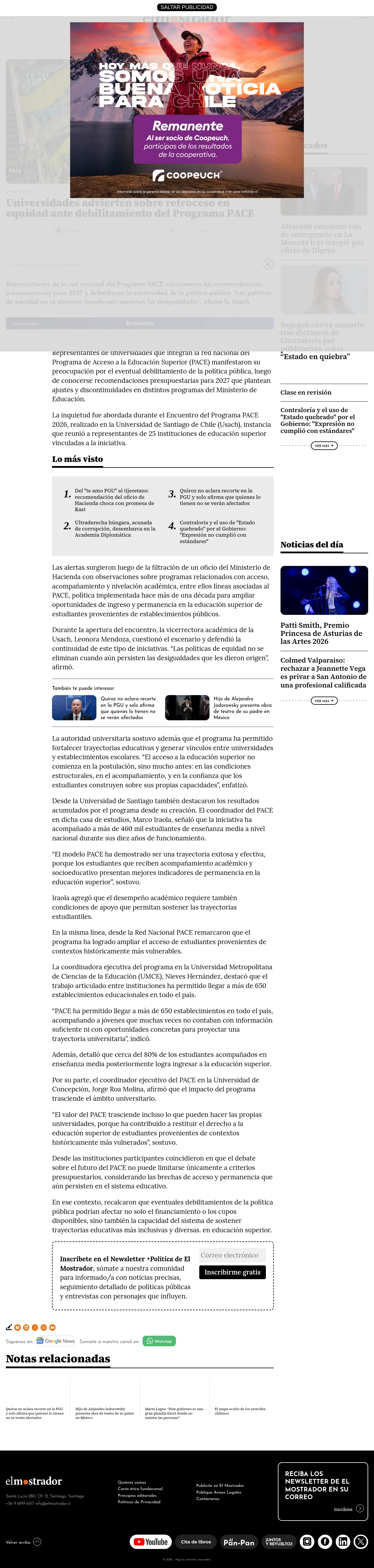 Universidades advierten sobre retroceso en equidad ante debilitamiento del Programa PACE