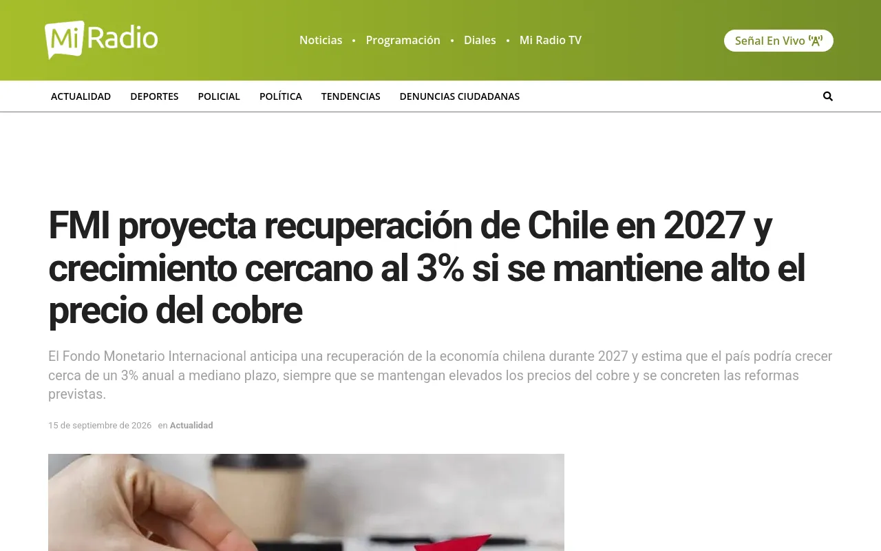 FMI proyecta recuperación de Chile en 2027 y crecimiento cercano al 3% si se mantiene alto el precio del cobre