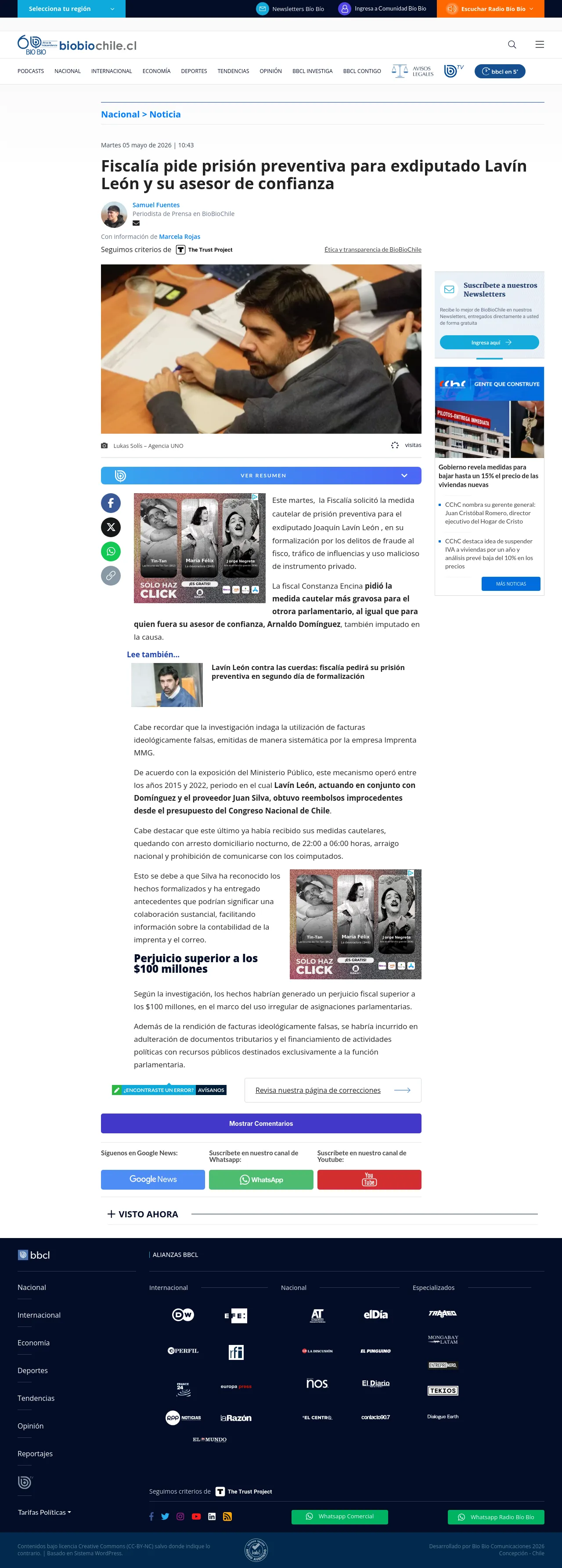 Fiscalía pide prisión preventiva para exdiputado Lavín León y su asesor de confianza