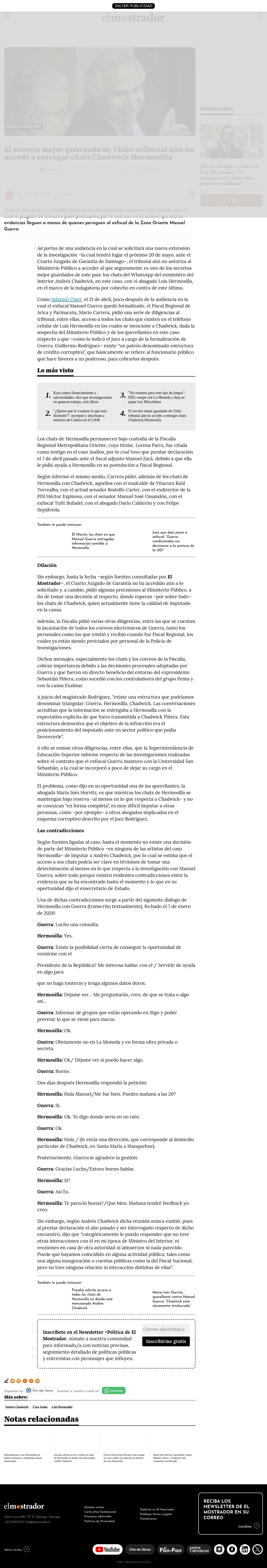 El secreto mejor guardado de Chile: tribunal aún no accede a entregar chats Chadwick-Hermosilla