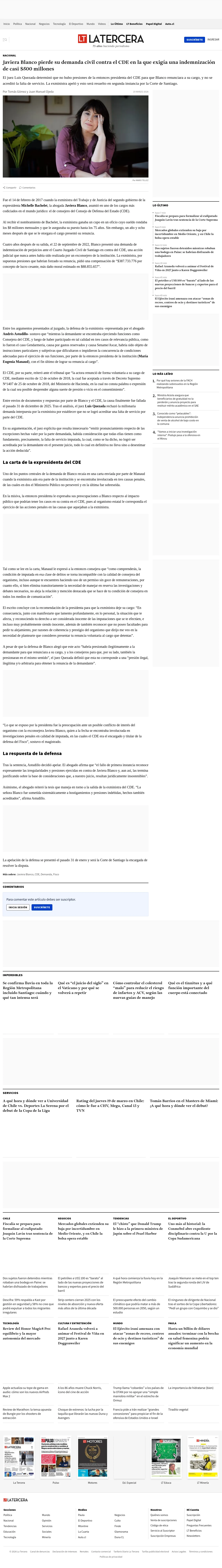 Javiera Blanco pierde su demanda civil contra el CDE en la que exigía una indemnización de casi $500 millones