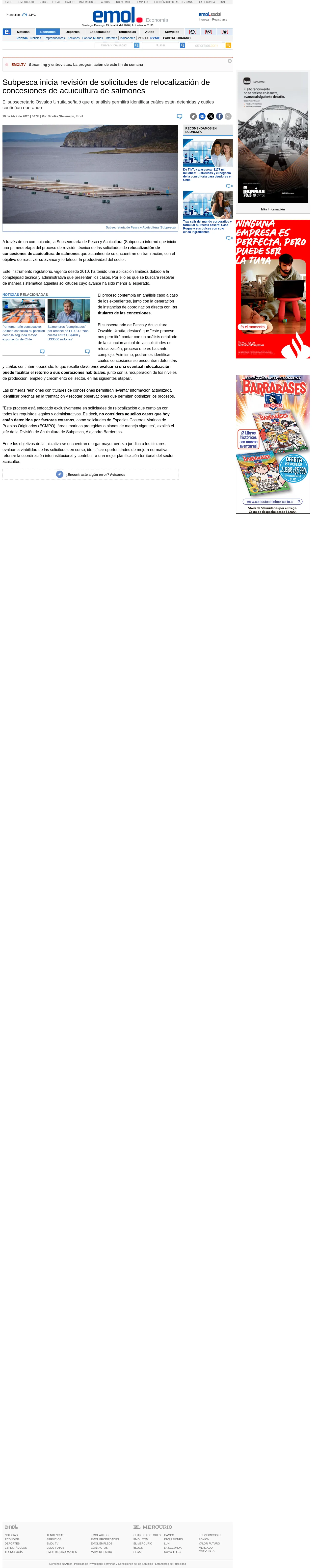 Subpesca inicia revisión de solicitudes de relocalización de concesiones de acuicultura de salmones