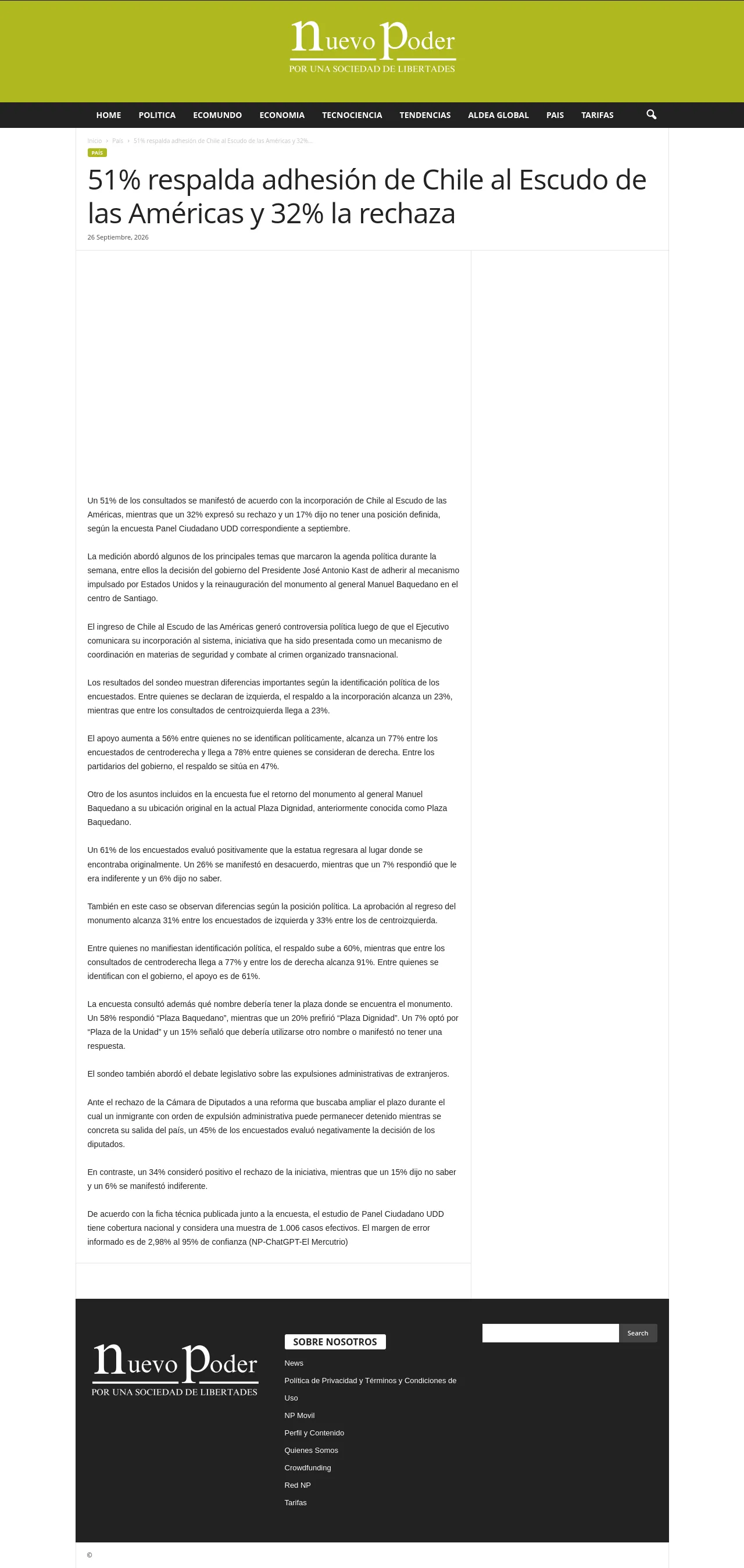 51% respalda adhesión de Chile al Escudo de las Américas y 32% la rechaza