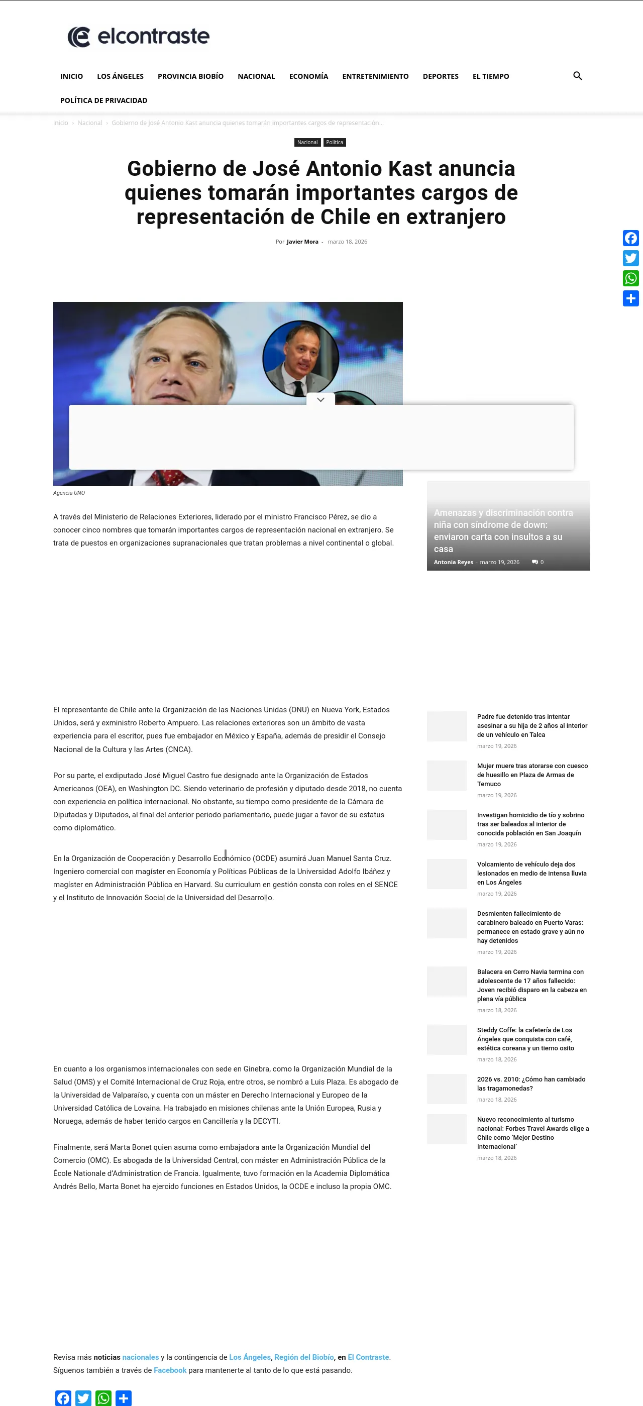 Gobierno de José Antonio Kast anuncia quienes tomarán importantes cargos de representación de Chile en extranjero