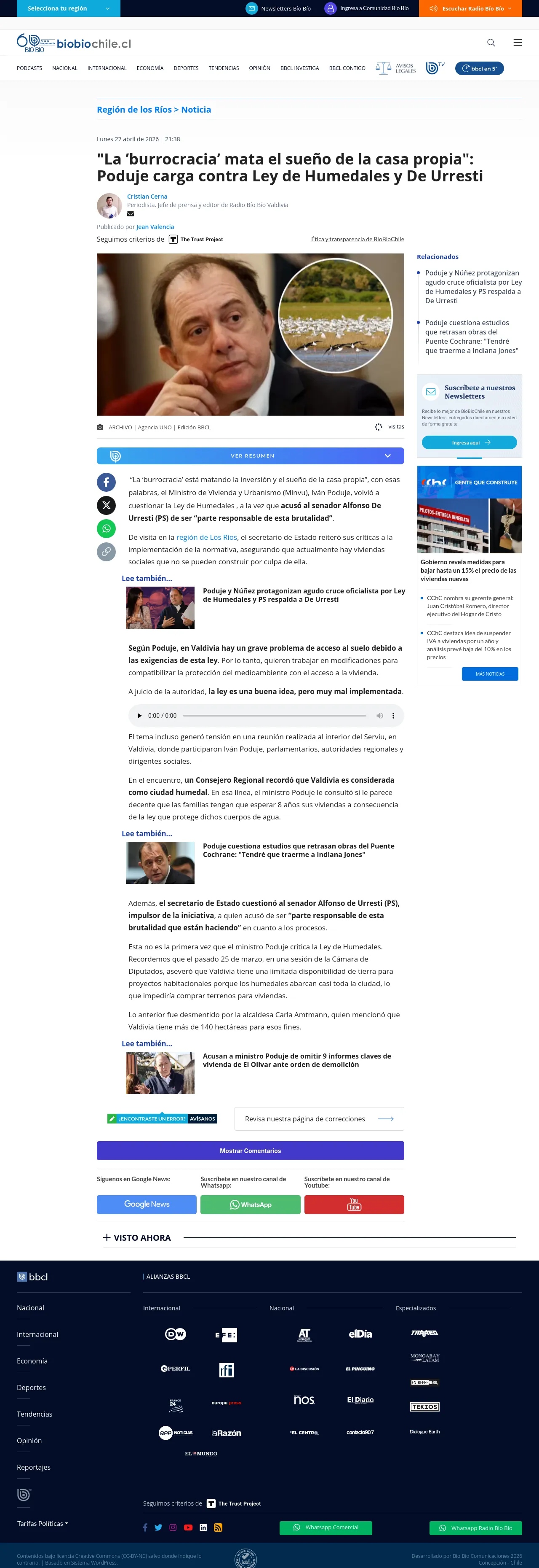"La ’burrocracia’ mata el sueño de la casa propia": Poduje carga contra Ley de Humedales y De Urresti