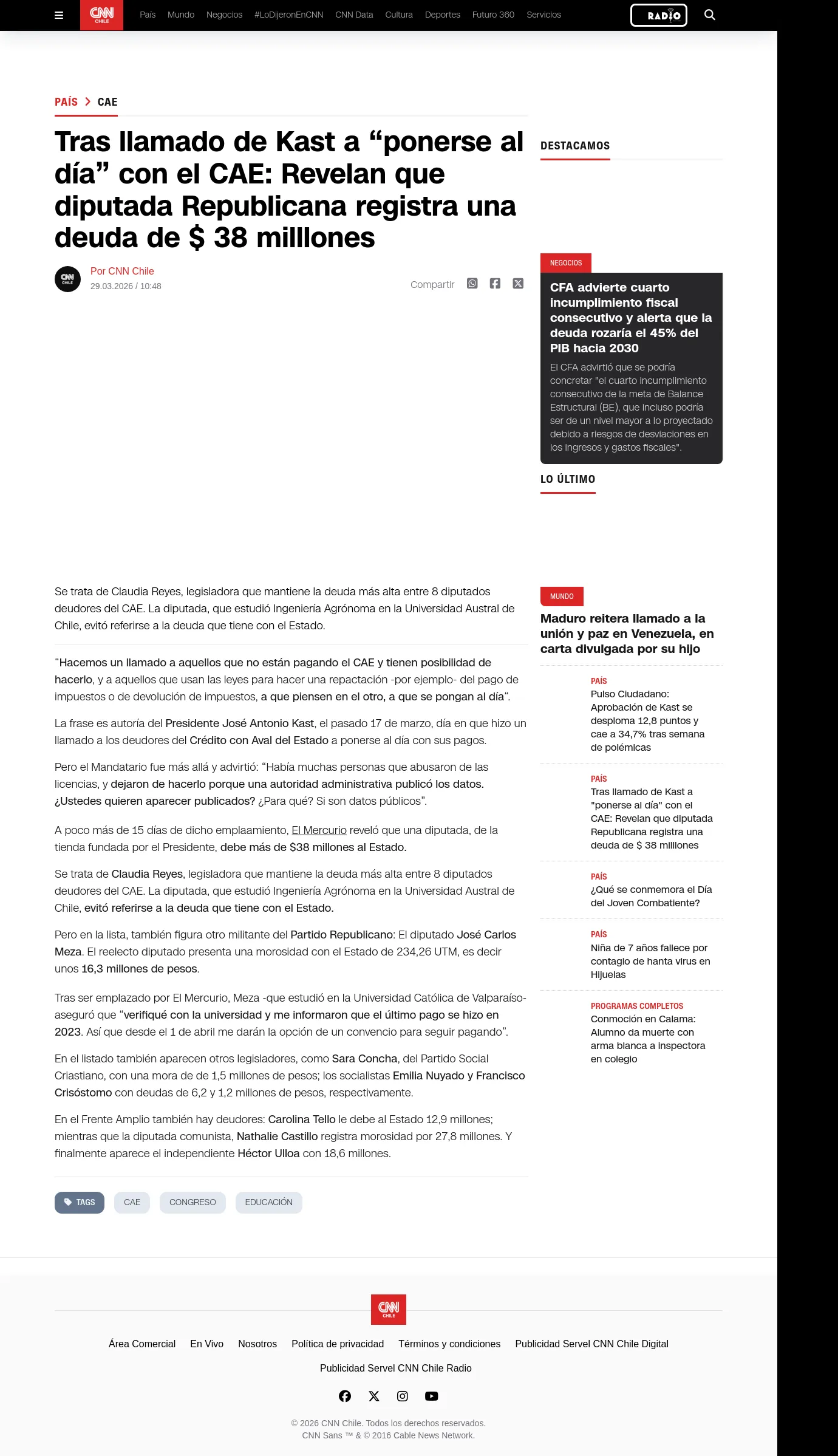 Tras llamado de Kast a “ponerse al día” con el CAE: Revelan que diputada Republicana registra una deuda de $ 38 milllones