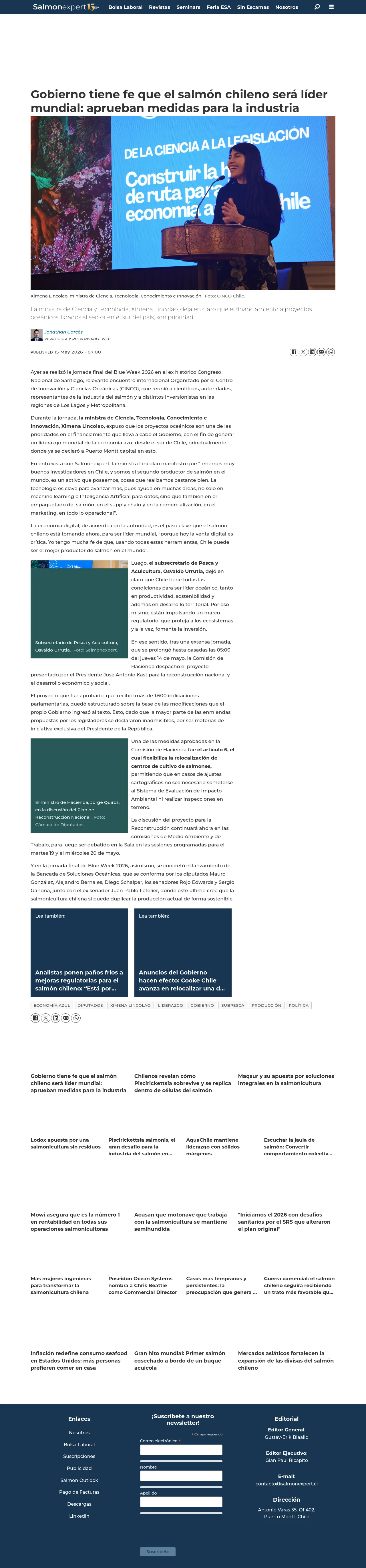 Gobierno tiene fe que el salmón chileno será líder mundial: aprueban medidas para la industria