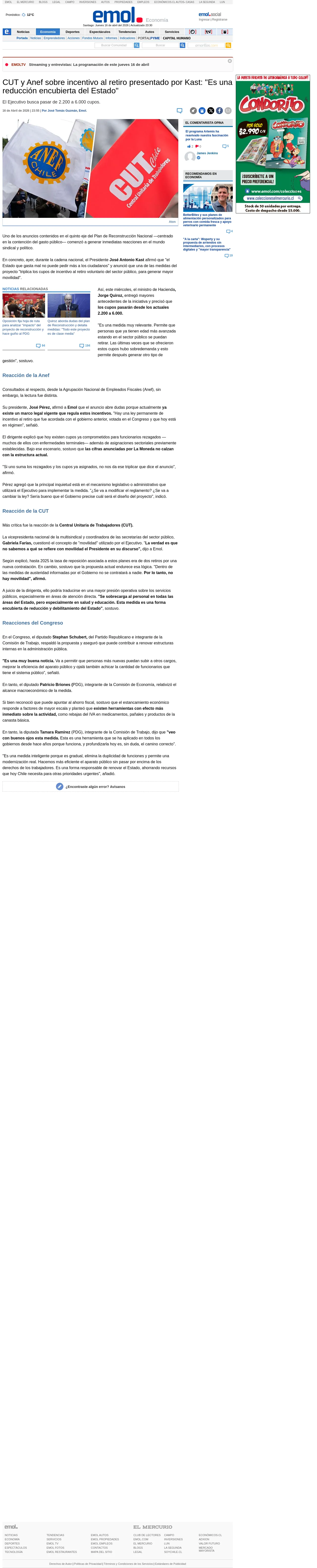 CUT y Anef sobre incentivo al retiro presentado por Kast: "Es una reducción encubierta del Estado"