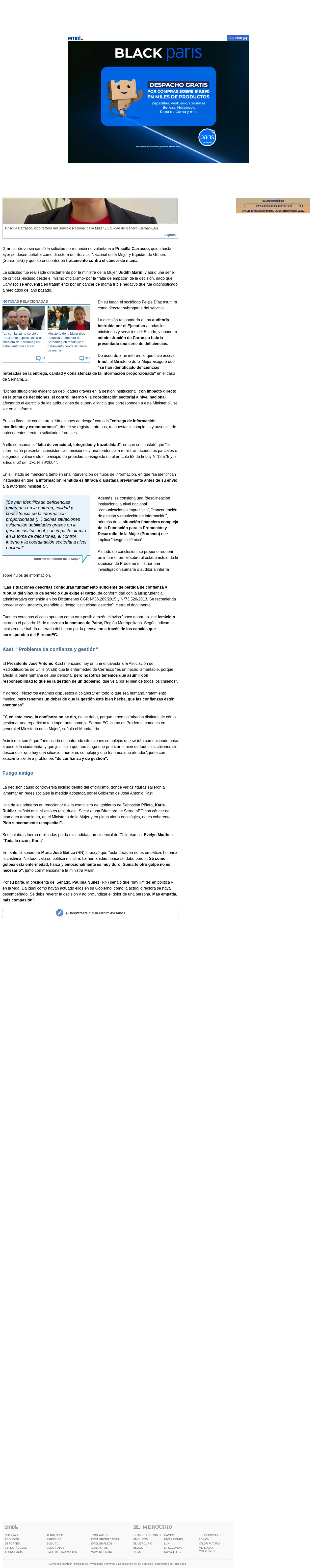 "Deficiencias reiteradas en el servicio": El informe interno que provocó la salida de Carrasco del SernamEG