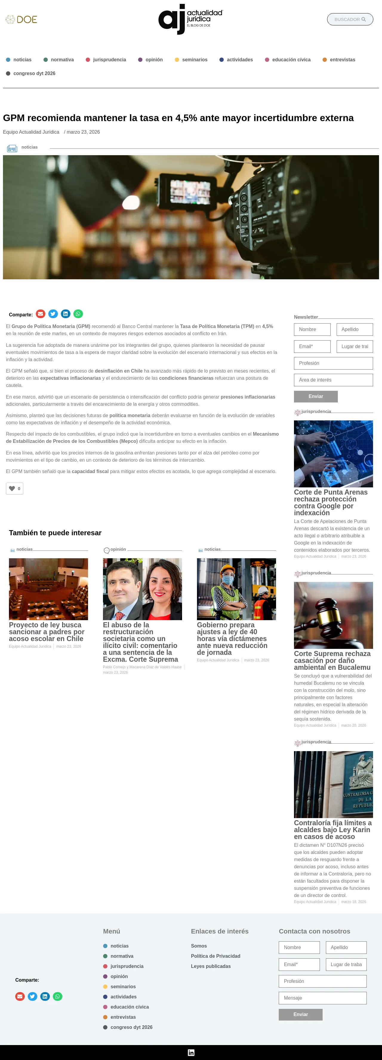 GPM recomienda mantener la tasa en 4,5% ante mayor incertidumbre externa - DOE