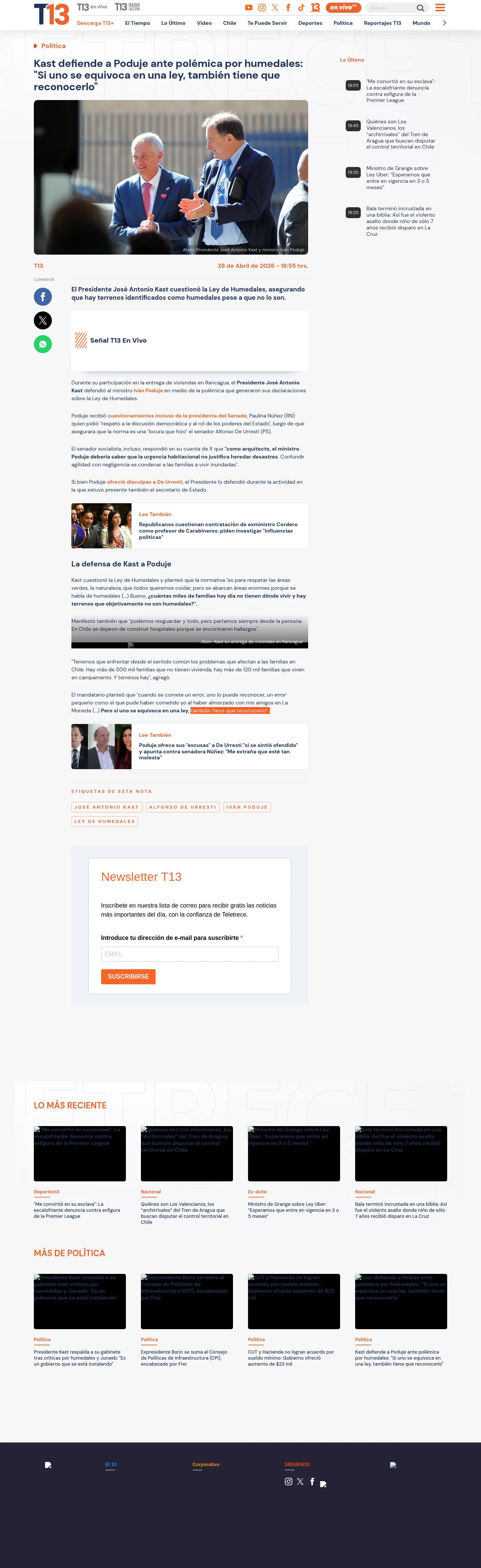 Kast defiende a Poduje ante polémica por humedales: "Si uno se equivoca en una ley, también tiene que reconocerlo"