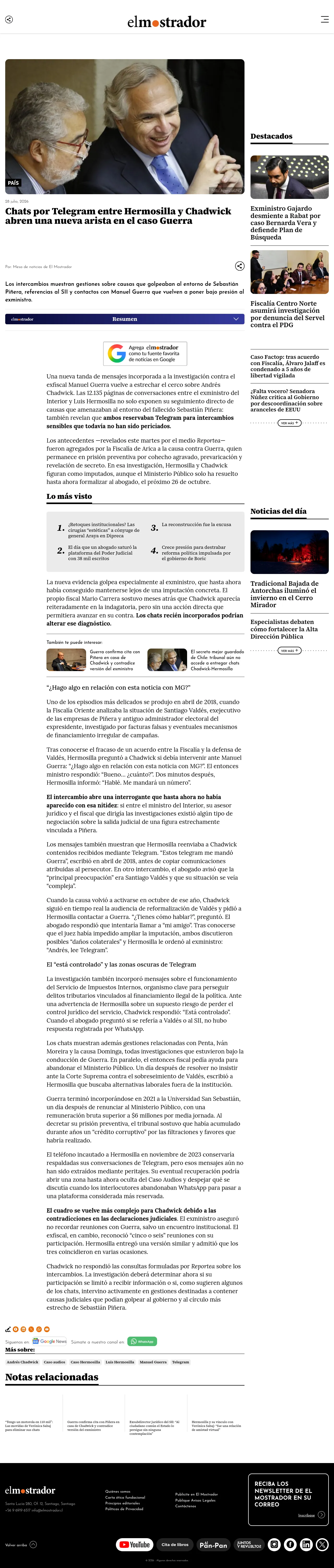 Chats por Telegram entre Hermosilla y Chadwick abren una nueva arista en el caso Guerra