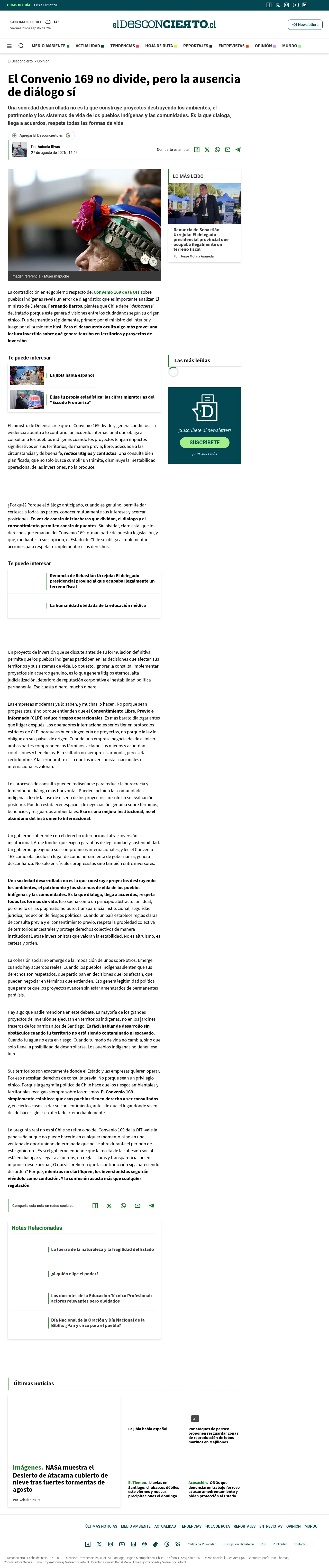 El Convenio 169 no divide, pero la ausencia de diálogo sí