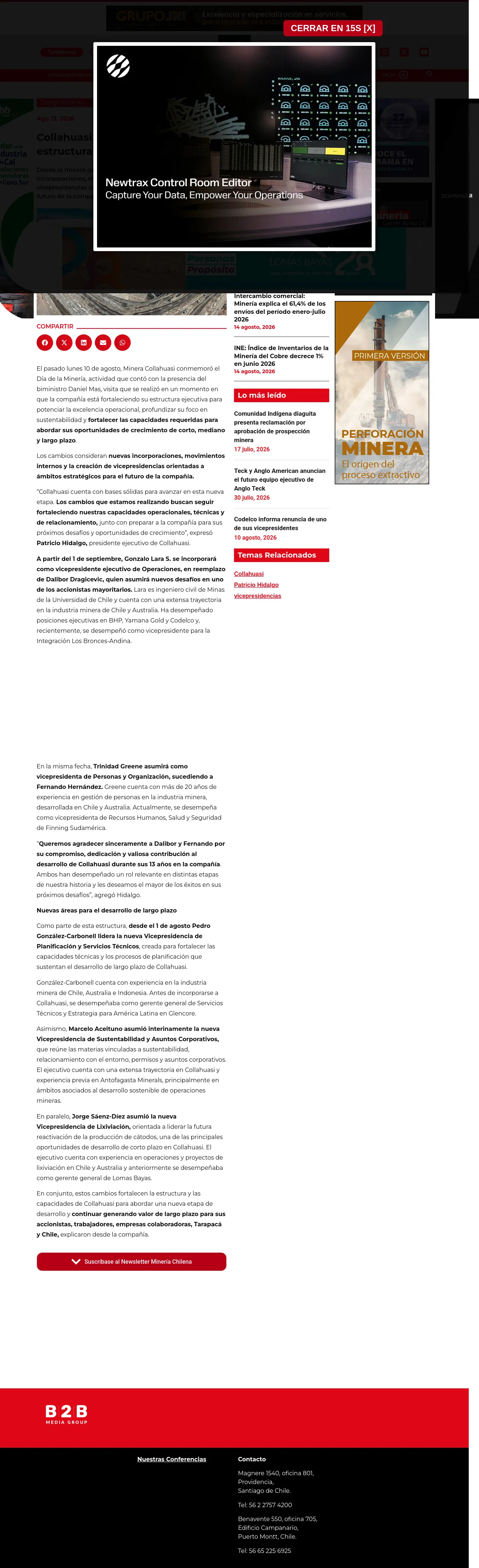 Collahuasi anuncia cambios en su estructura ejecutiva