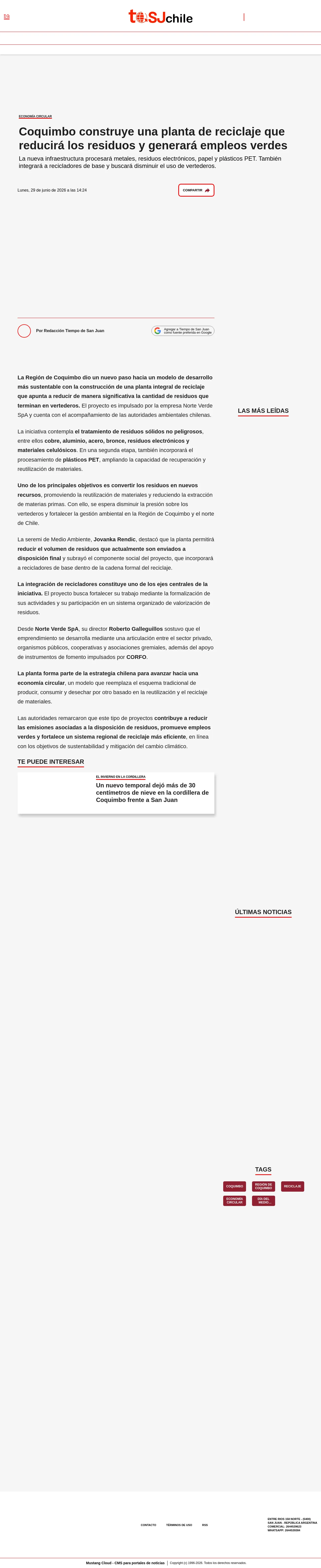 Coquimbo construye una planta de reciclaje que reducirá los residuos y generará empleos verdes