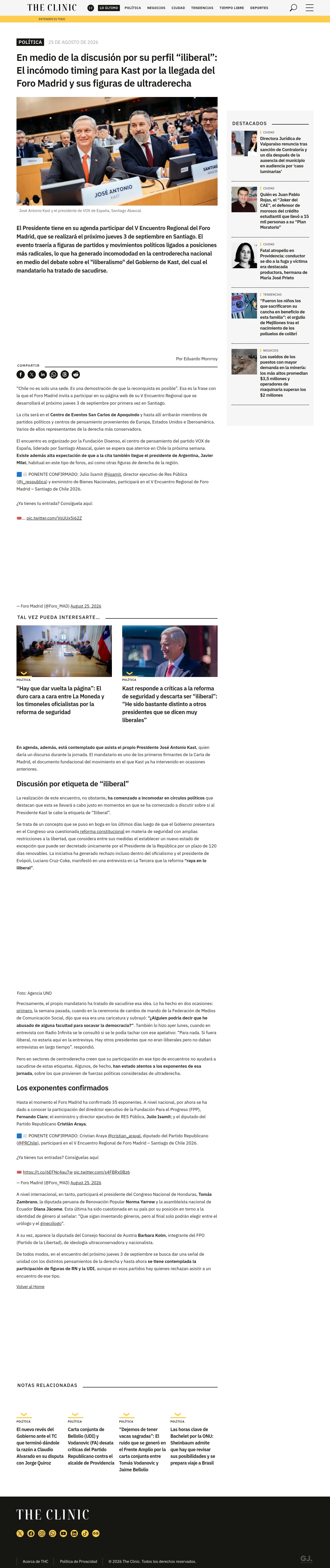 En medio de la discusión por su perfil “iliberal”: El incómodo timing para Kast por la llegada del Foro Madrid y sus figuras de ultraderecha