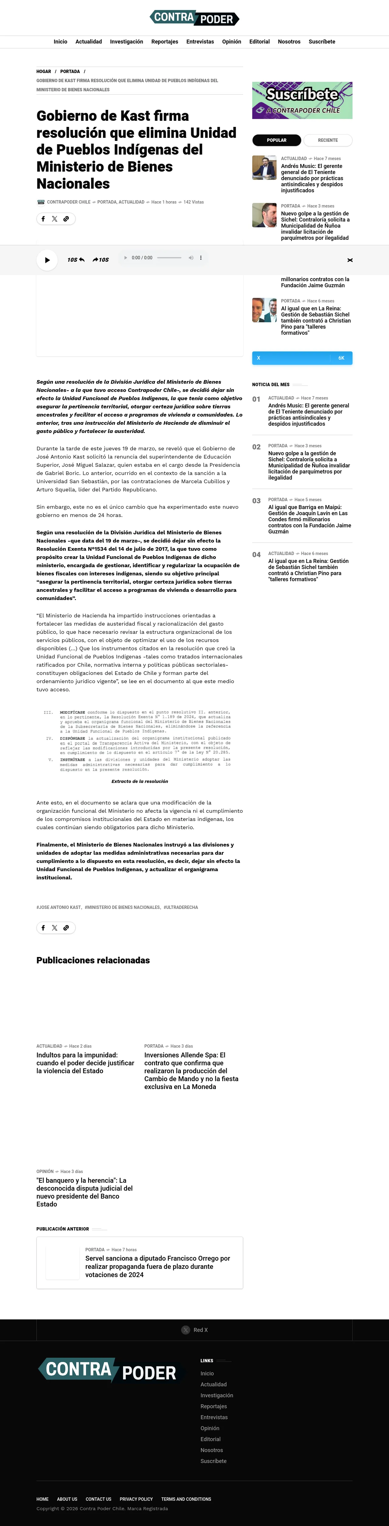 Gobierno de Kast firma resolución que elimina Unidad de Pueblos Indígenas del Ministerio de Bienes Nacionales
