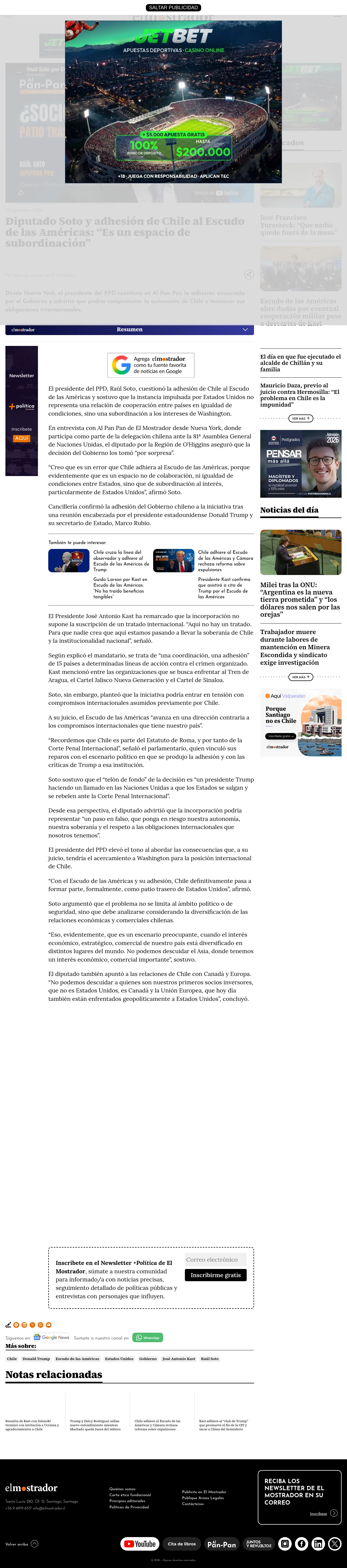 Diputado Soto y adhesión de Chile al Escudo de las Américas: “Es un espacio de subordinación”
