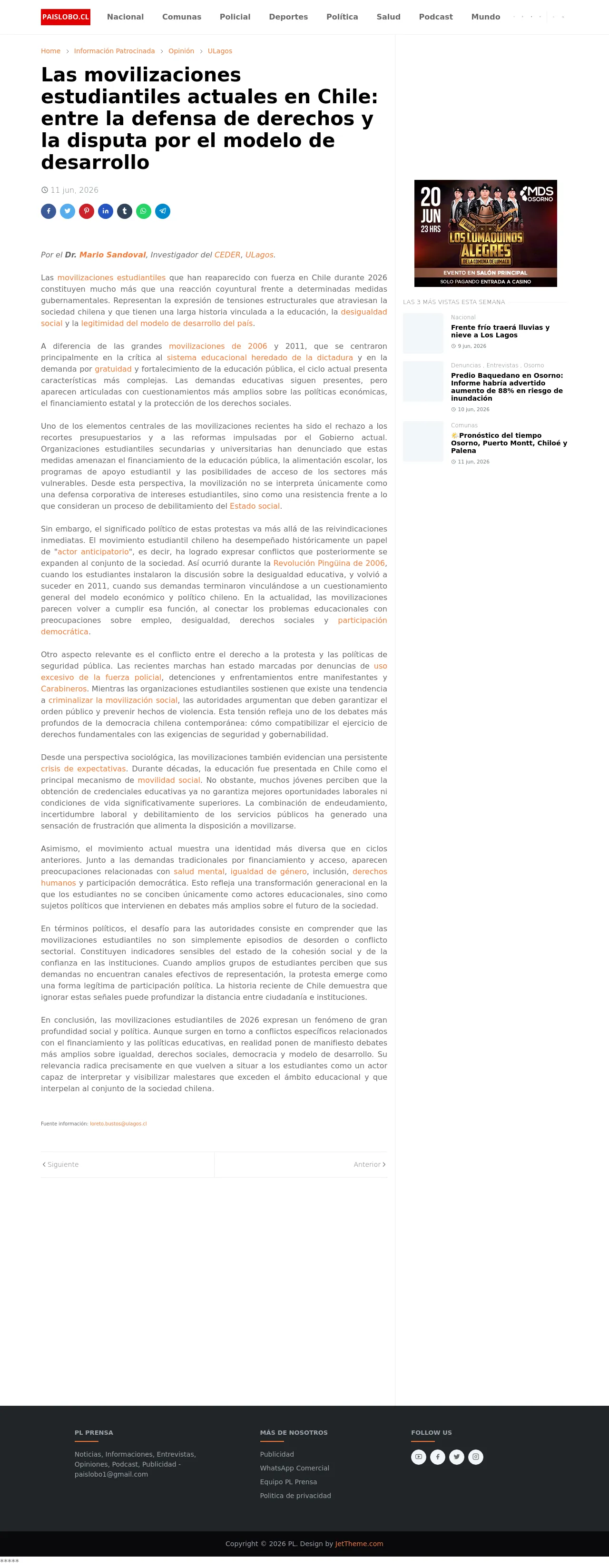 Las movilizaciones estudiantiles actuales en Chile: entre la defensa de derechos y la disputa por el modelo de desarrollo