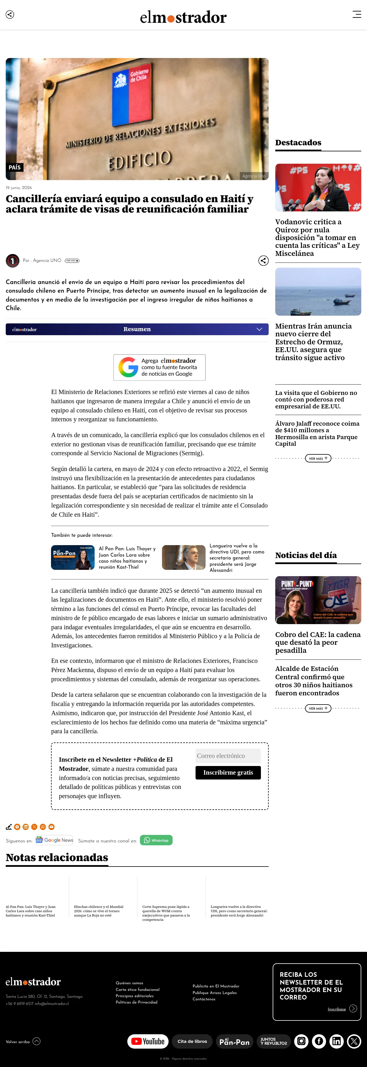 Cancillería enviará equipo a consulado en Haití y aclara trámite de visas de reunificación familiar