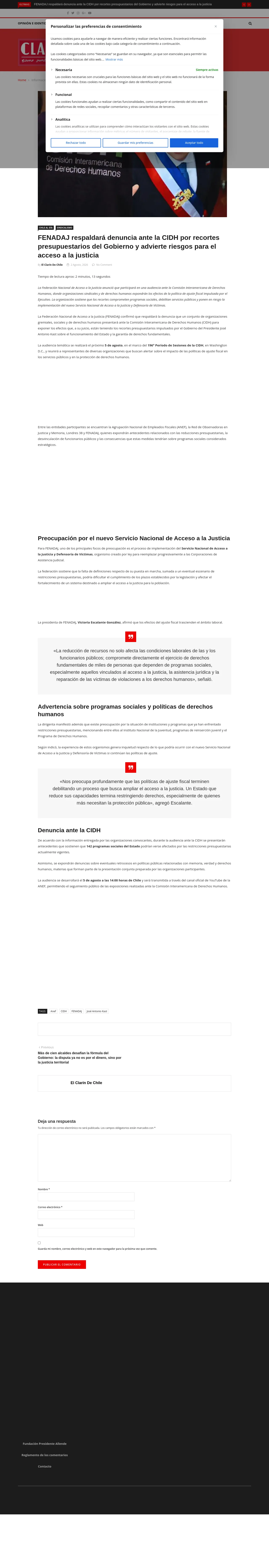 FENADAJ respaldará denuncia ante la CIDH por recortes presupuestarios del Gobierno y advierte riesgos para el acceso a la justicia