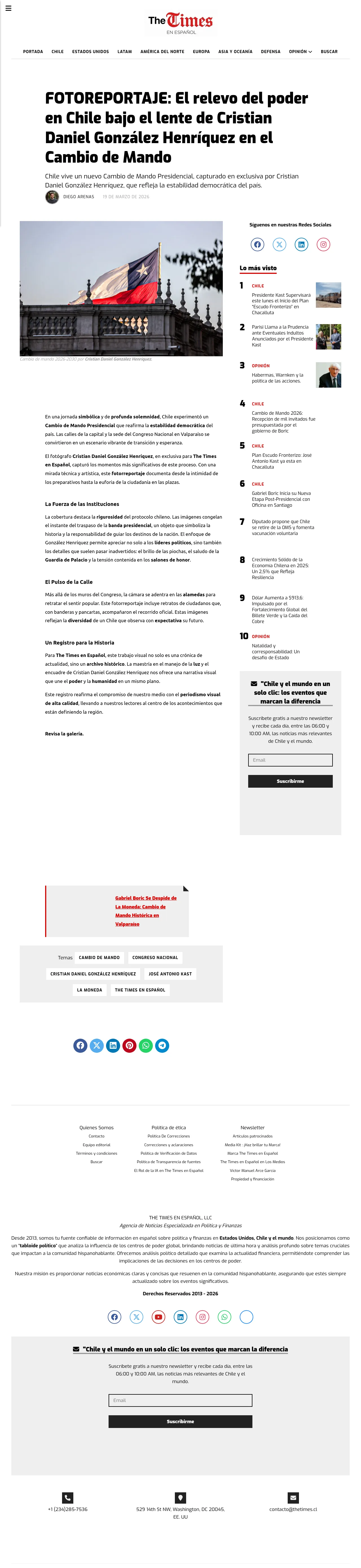 FOTOREPORTAJE: El relevo del poder en Chile bajo el lente de Cristian Daniel González Henríquez en el Cambio de Mando