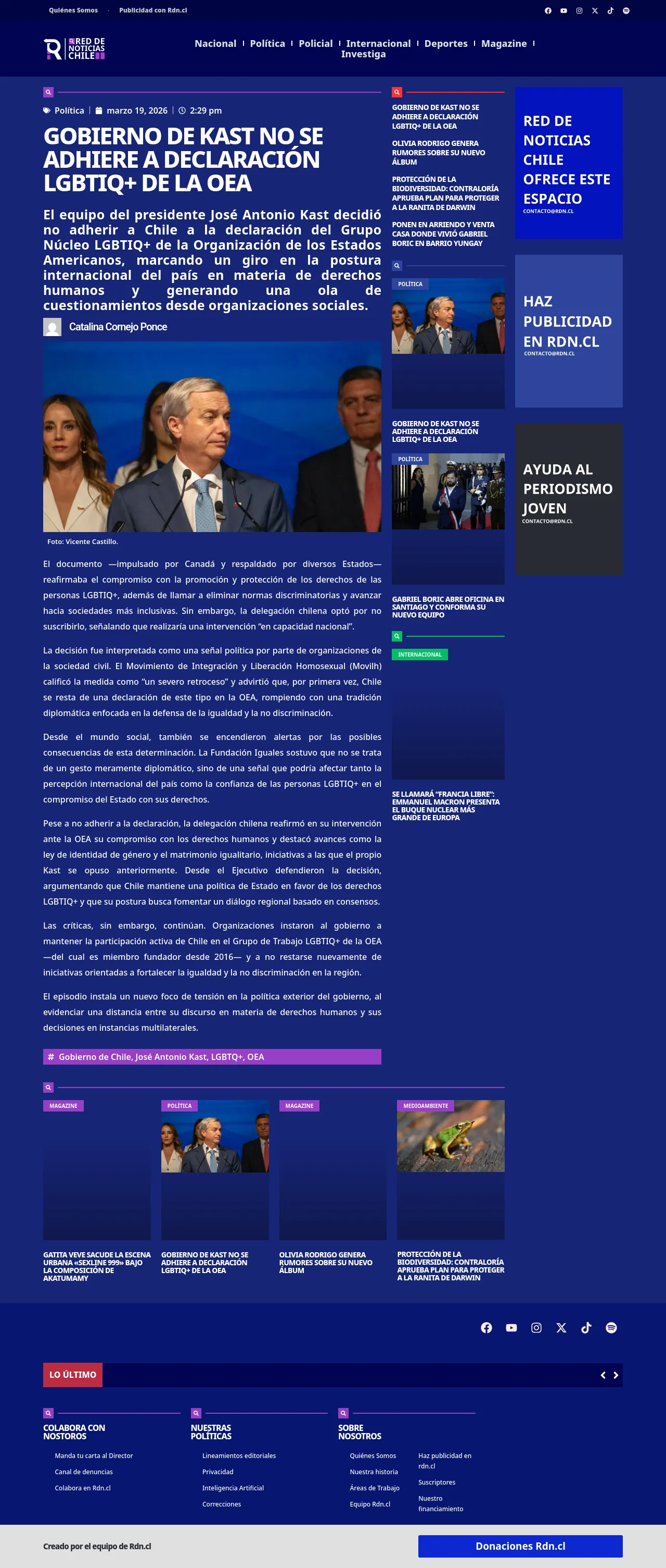 Gobierno de Kast no se adhiere a declaración LGBTIQ+ de la OEA