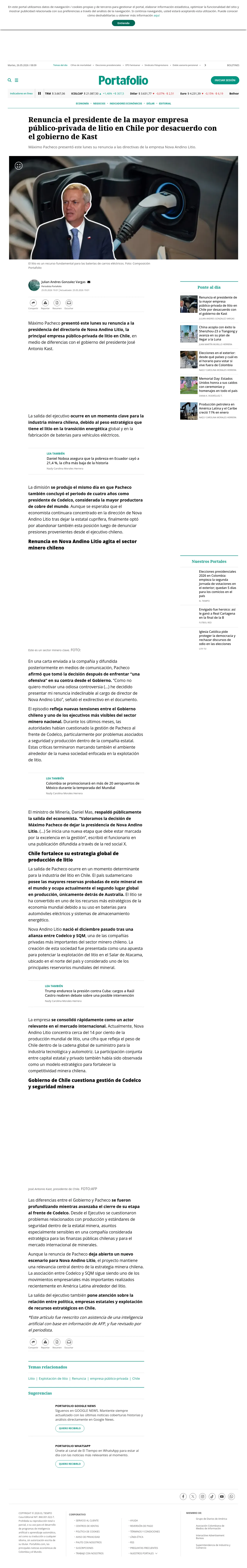 Renuncia el presidente de la mayor empresa público-privada de litio en Chile por desacuerdo con el gobierno de Kast