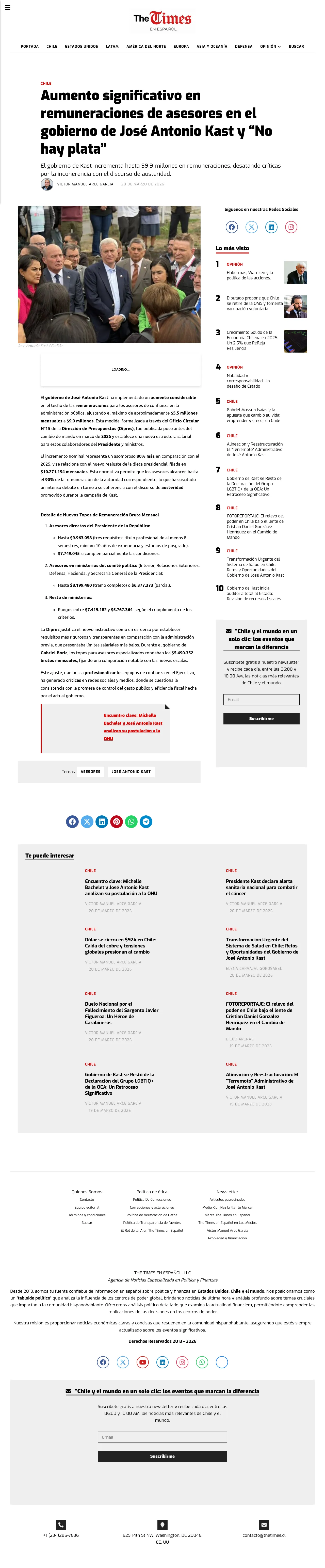 Aumento significativo en remuneraciones de asesores en el gobierno de José Antonio Kast y “No hay plata”
