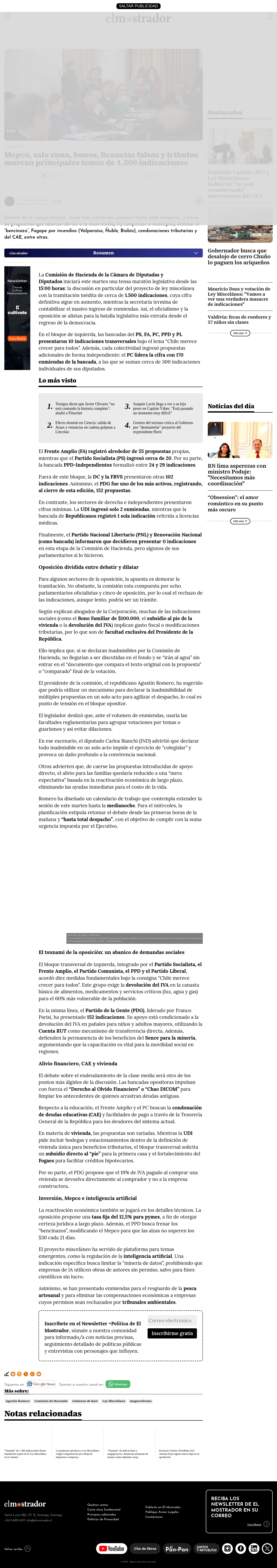 Mepco, sala cuna, bonos, licencias falsas y tributos marcan principales temas de 1.500 indicaciones