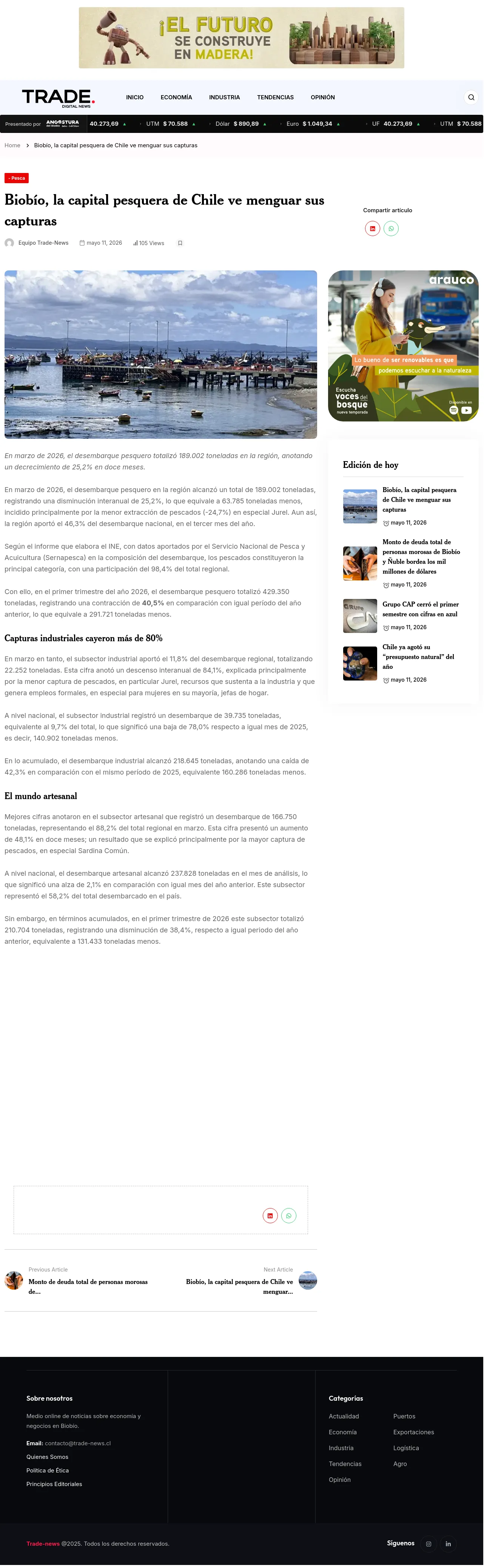 Biobío, la capital pesquera de Chile ve menguar sus capturas