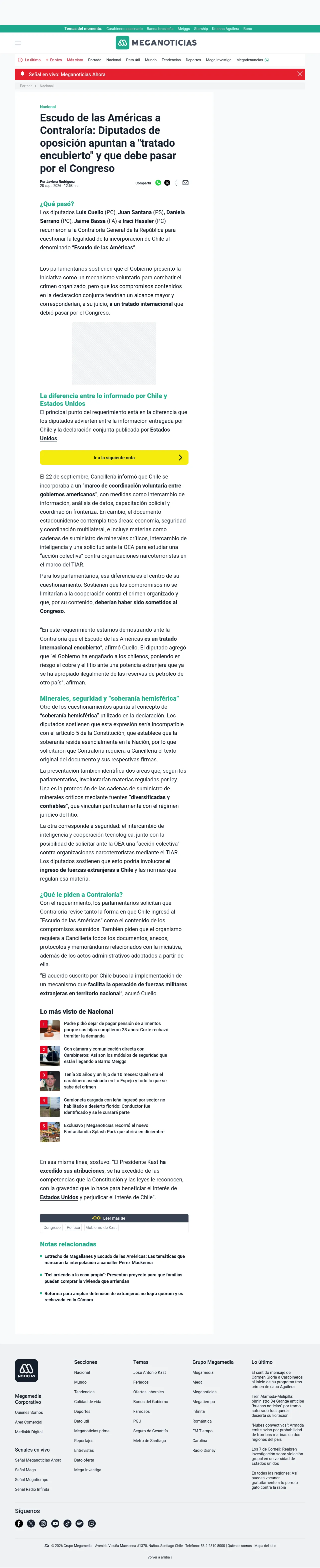 Escudo de las Américas a Contraloría: Diputados de oposición apuntan a "tratado encubierto" y que debe pasar por el Congreso