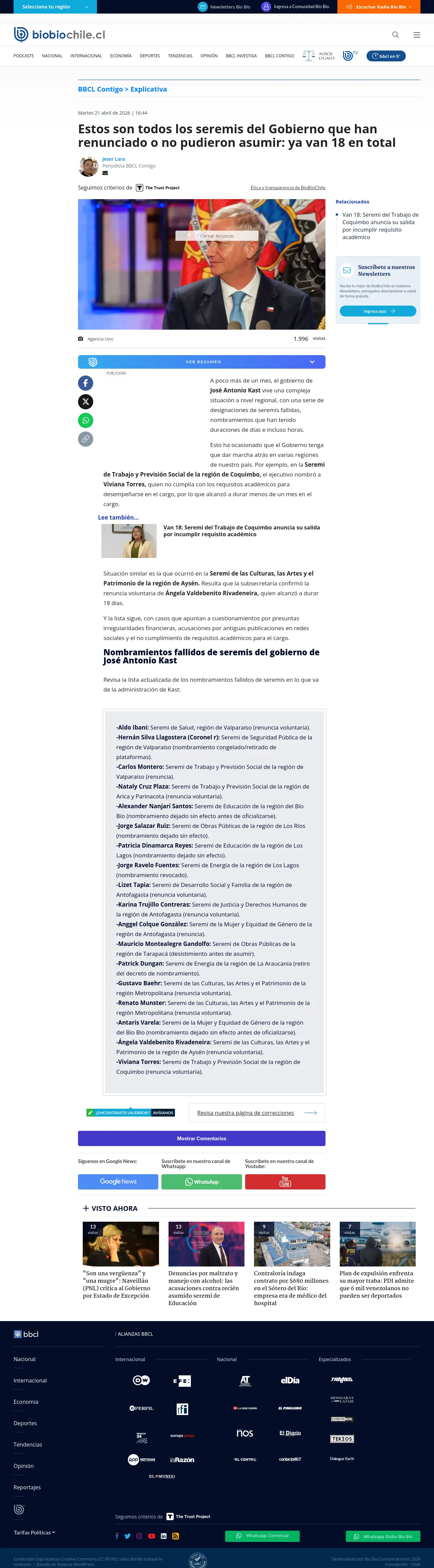 Estos son todos los seremis del Gobierno que han renunciado o no pudieron asumir: ya van 18 en total